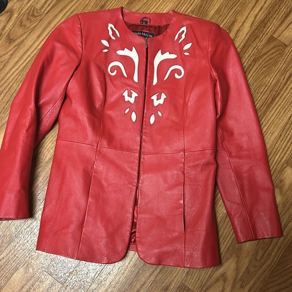 Pamela McCoy red and white  leather jacket SZ Small - Picture 7 of 15